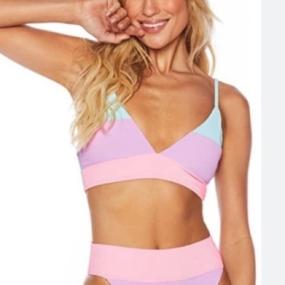 New! Beach Riot rizza colorblock bikini top pastel blue pink purple 3719